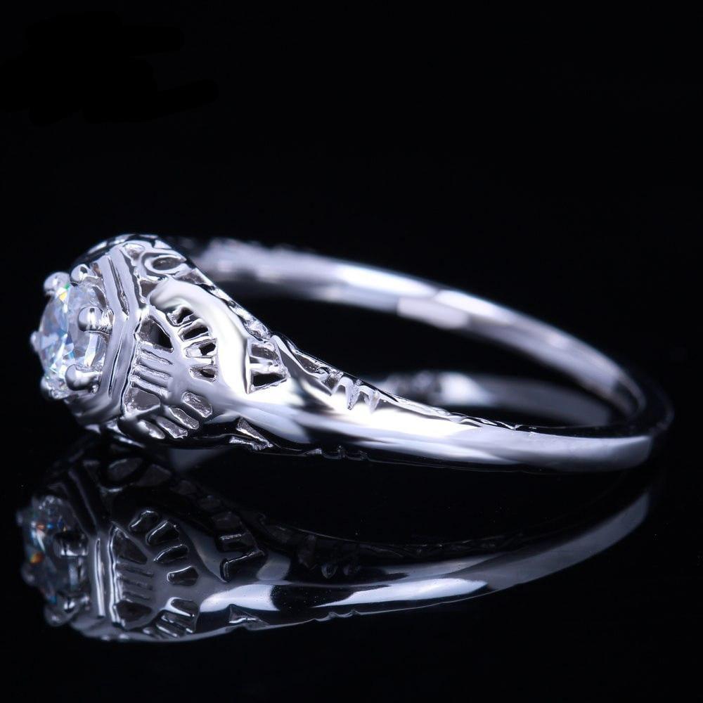 White Gold Plated Silver Vintage Moissanite Ring 0.3ct Moissanite Engagement Rings & Jewelry | Luxus Moissanite