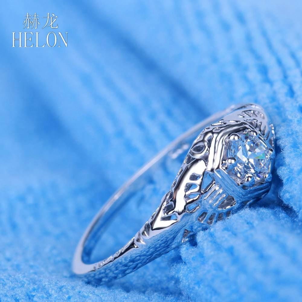 White Gold Plated Silver Vintage Moissanite Ring 0.3ct Moissanite Engagement Rings & Jewelry | Luxus Moissanite