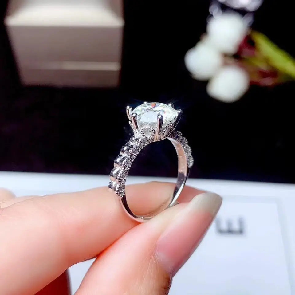 White Gold Plated Silver Vintage Moissanite Ring 0.5ct - 3ct Options Moissanite Engagement Rings & Jewelry | Luxus Moissanite | Engagement Ring Half Carat