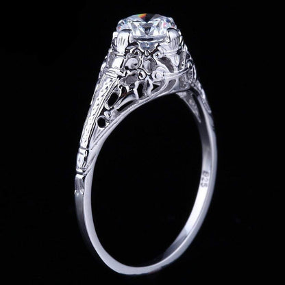 White Gold Plated Silver Vintage Moissanite Ring 0.65ct Moissanite Engagement Rings & Jewelry | Luxus Moissanite