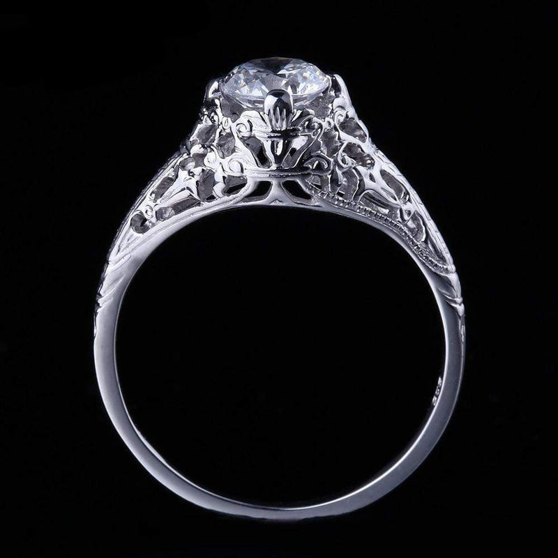 White Gold Plated Silver Vintage Moissanite Ring 0.65ct Moissanite Engagement Rings & Jewelry | Luxus Moissanite