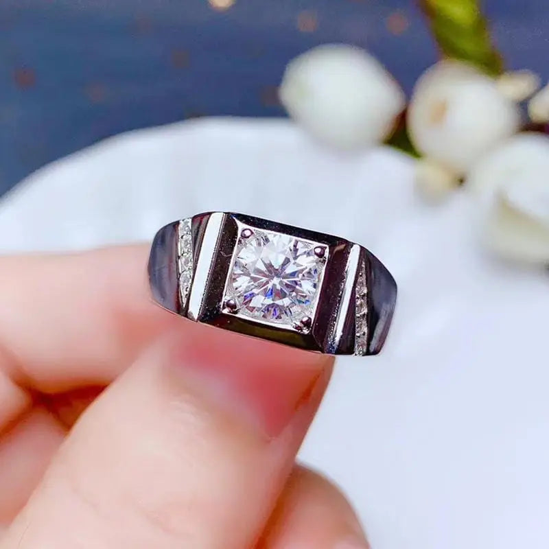 White Gold Plated Silver Wide Band Moissanite Ring 1ct Moissanite Engagement Rings & Jewelry | Luxus Moissanite | Silver Wide Band Ring