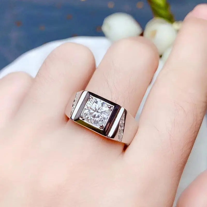 White Gold Plated Silver Wide Band Moissanite Ring 1ct Moissanite Engagement Rings & Jewelry | Luxus Moissanite |  Silver Wide Band Ring 