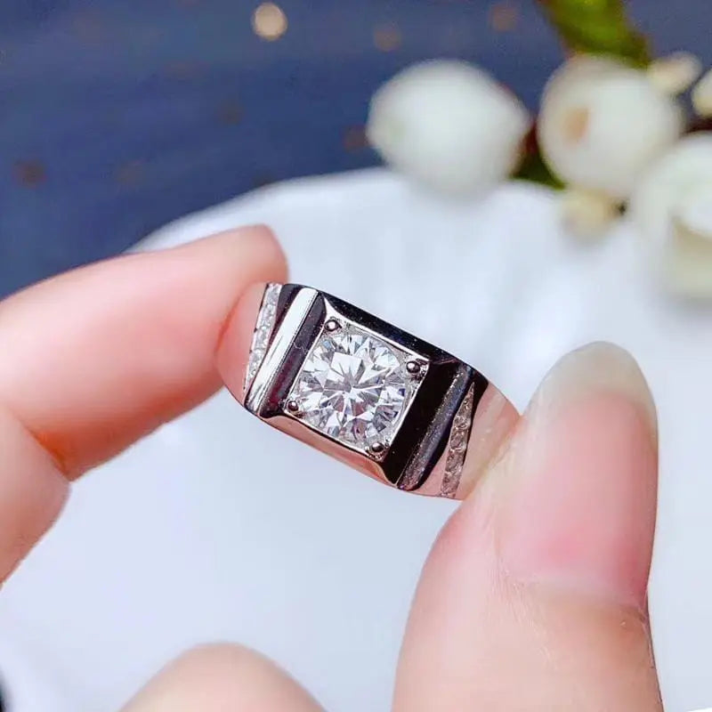 White Gold Plated Silver Wide Band Moissanite Ring 1ct Moissanite Engagement Rings & Jewelry | Luxus Moissanite | Silver Wide Band Ring