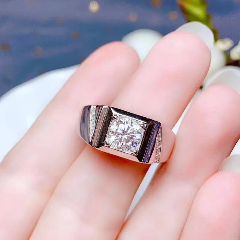 White Gold Plated Silver Wide Band Moissanite Ring 1ct Moissanite Engagement Rings & Jewelry | Luxus Moissanite | Silver Wide Band Ring