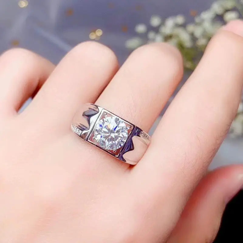 White Gold Plated Silver Wide Band Moissanite Ring 1ct, 2ct Options Moissanite Engagement Rings & Jewelry | Luxus Moissanite
