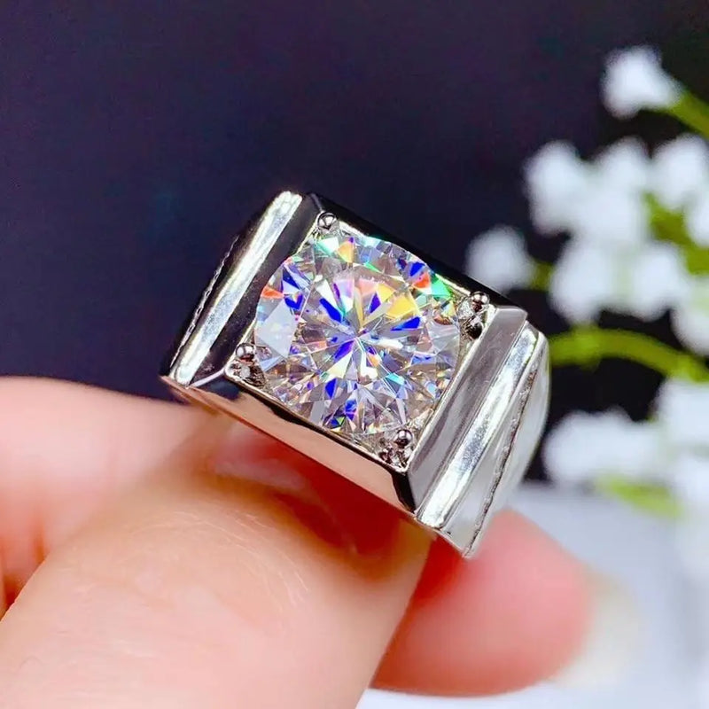 White Gold Plated Silver Wide Band Moissanite Ring 5ct Stone Moissanite Engagement Rings & Jewelry | Luxus Moissanite