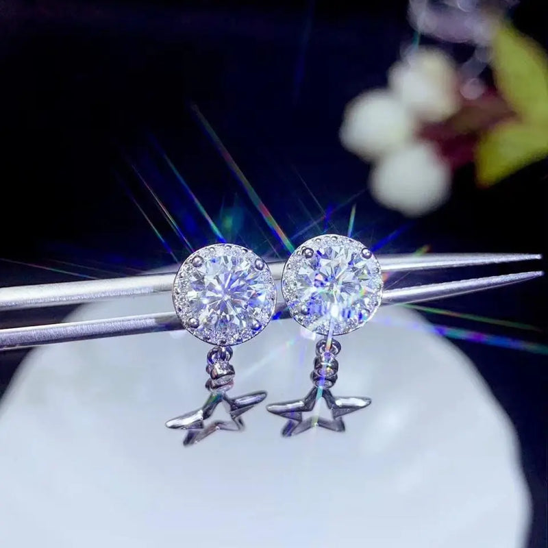 White Gold Plated Stary Halo Moissanite Earrings 1ctw - 2ctw Moissanite Engagement Rings & Jewelry | Luxus Moissanite