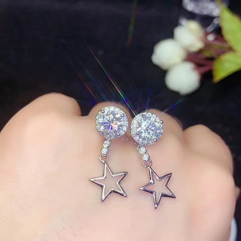 White Gold Plated Stary Halo Moissanite Earrings 1ctw - 2ctw Moissanite Engagement Rings & Jewelry | Luxus Moissanite | Earrings Halo