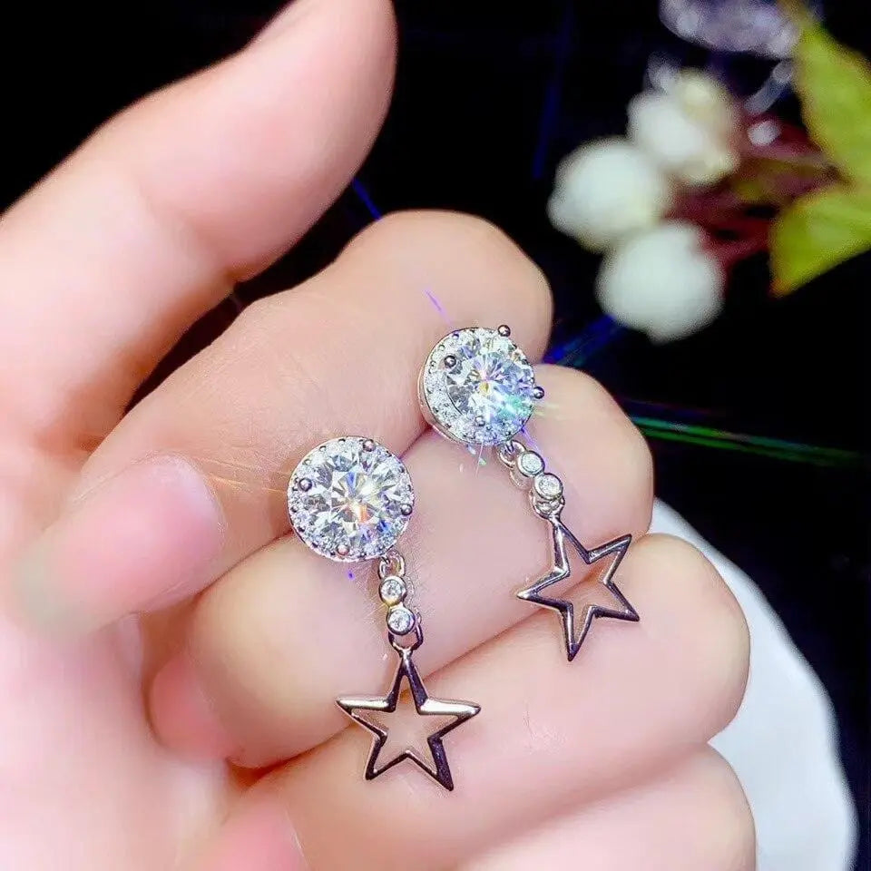 White Gold Plated Stary Halo Moissanite Earrings 1ctw - 2ctw Moissanite Engagement Rings & Jewelry | Luxus Moissanite | Earrings Halo