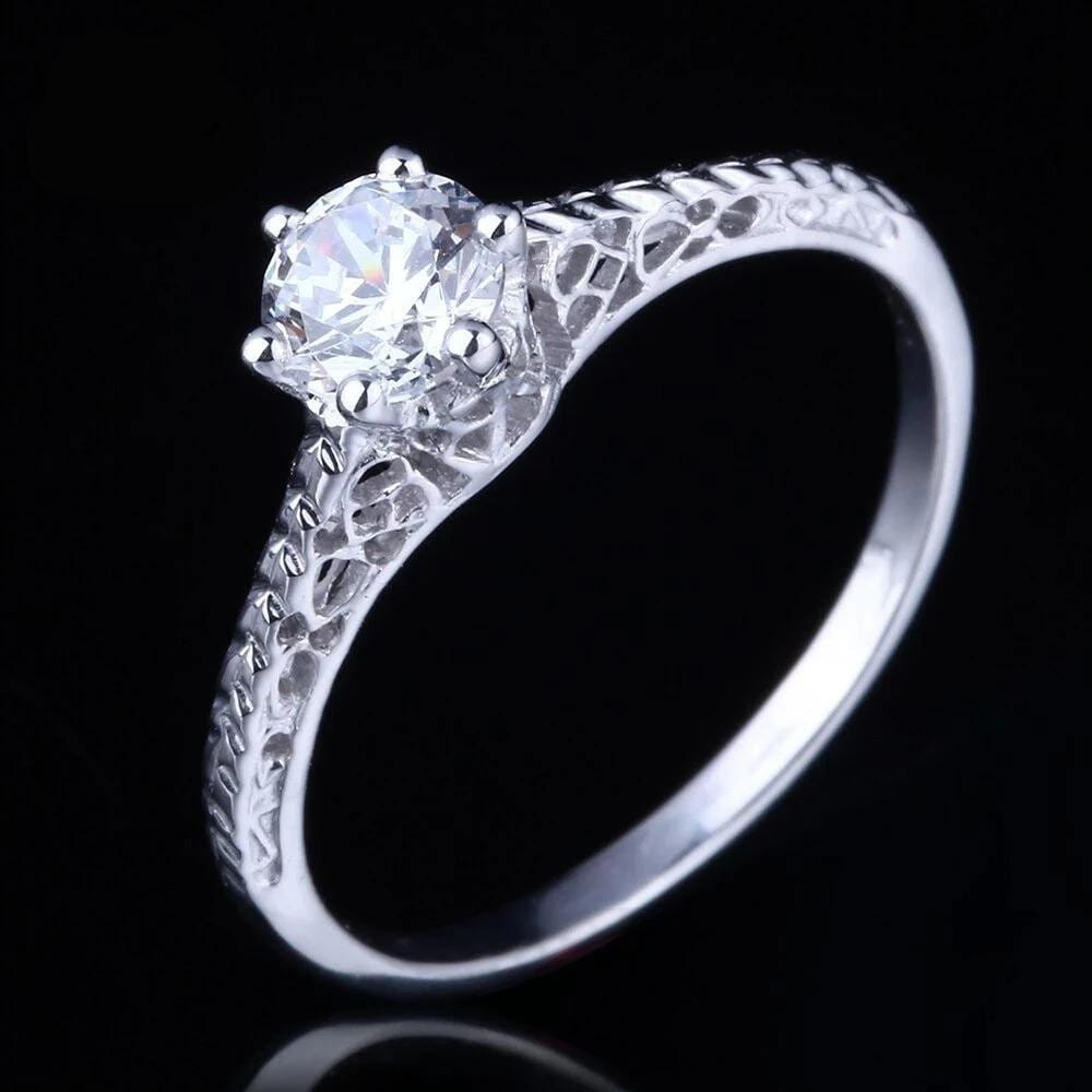 White Gold Plated Vintage Moissanite Ring 0.5ct Moissanite Engagement Rings & Jewelry | Luxus Moissanite