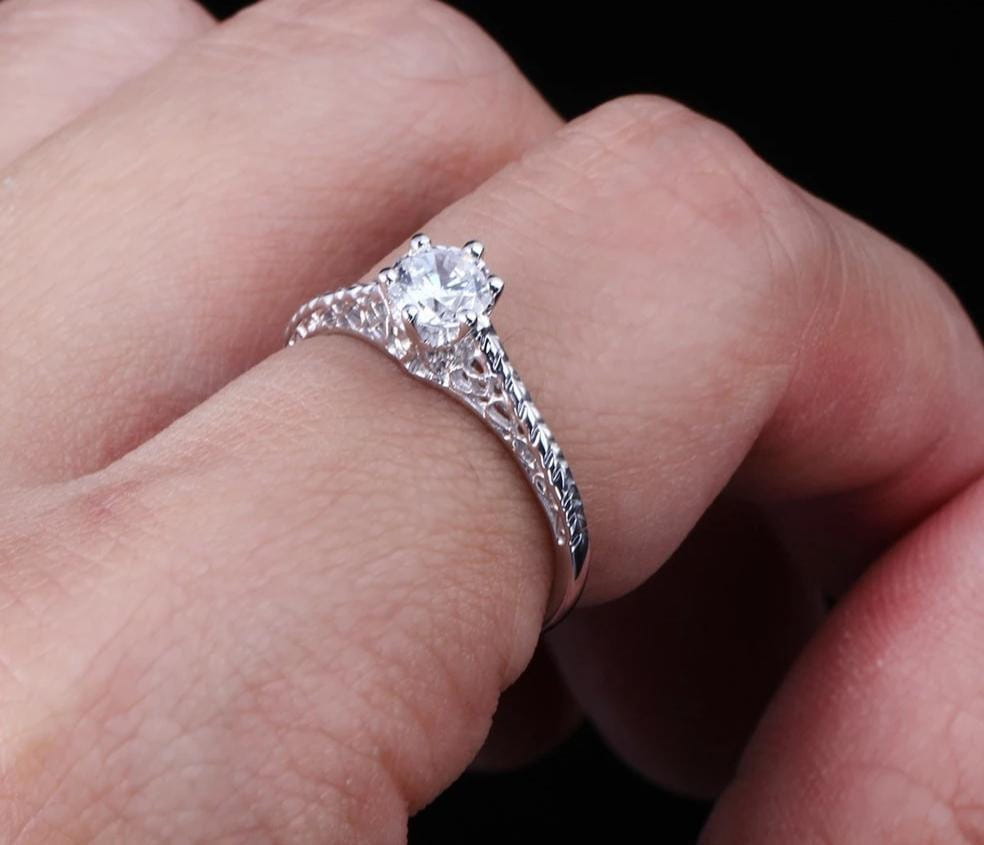 White Gold Plated Vintage Moissanite Ring 0.5ct Moissanite Engagement Rings & Jewelry | Luxus Moissanite
