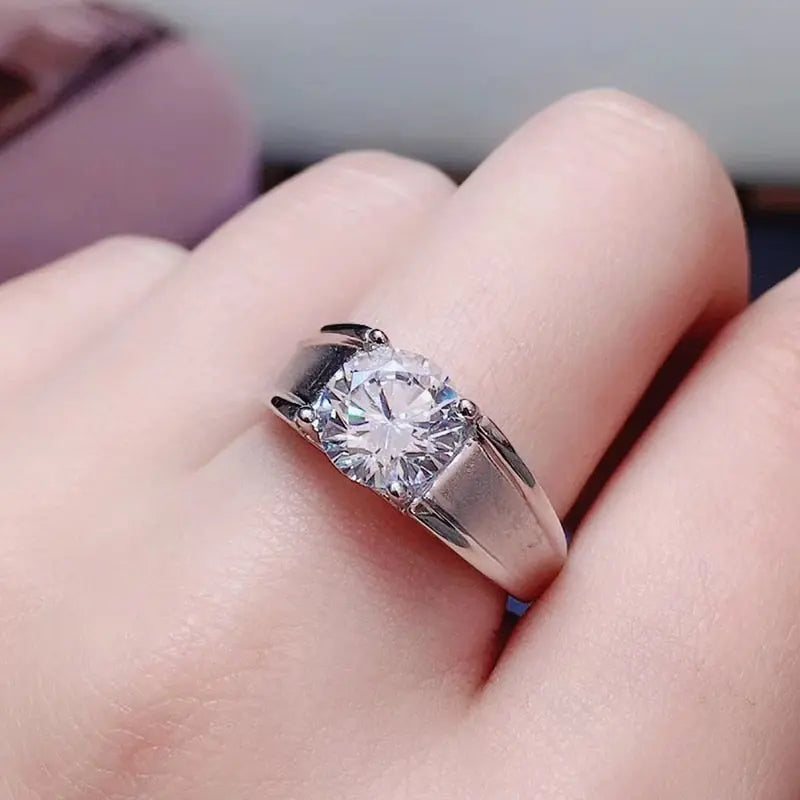 White Gold Plated Wide Band Moissanite Ring 1ct Moissanite Engagement Rings & Jewelry | Luxus Moissanite