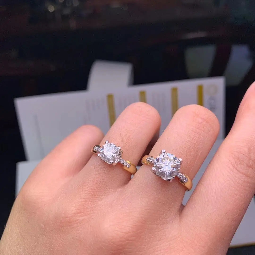 White & Yellow Gold Plated Silver Moissanite Ring 1ct Center Stone Moissanite Engagement Rings & Jewelry | Unique Engagement Rngs Affordable Luxus Moissanite | Unique Engagement Rngs Affordable