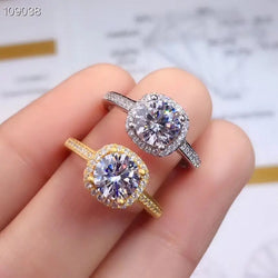 White or Yellow Gold Plated Halo Moissanite Ring 1ct Stone Moissanite Engagement Rings & Jewelry | Luxus Moissanite