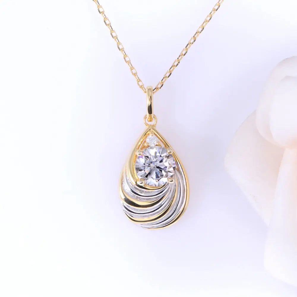 Yellow & Silver Platinum Plated Silver Moissanite Necklace 1.035ct Total Moissanite Engagement Rings & Jewelry | Luxus Moissanite