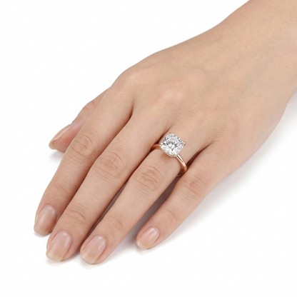 14k Rose Gold Hidden Halo Cushion Cut Moissanite Ring 1.5ct