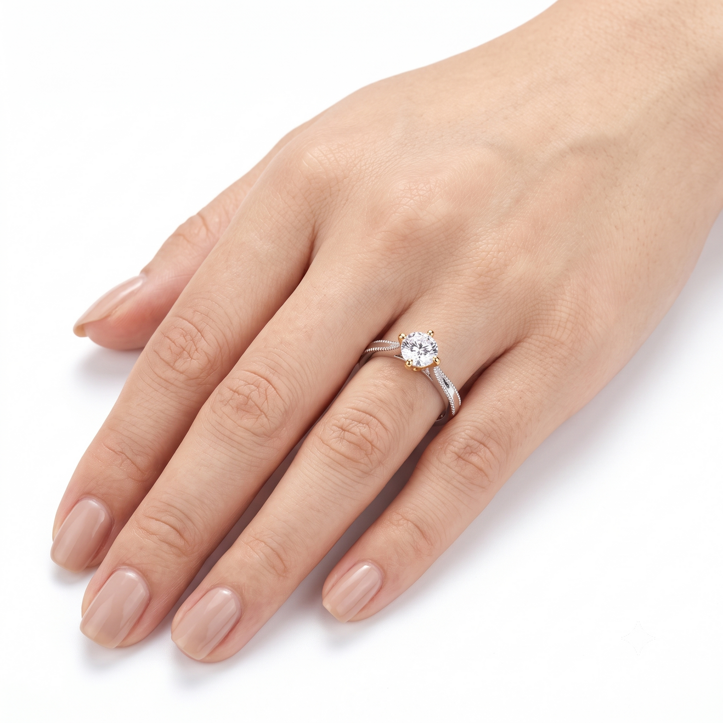 Resizable Gold Plated Silver Solitaire Unique Engagement Rings Moissanite 1ct