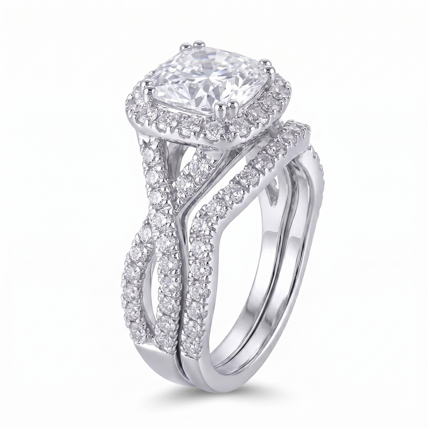 Platinum Plated Silver Moissanite Bridal Set 2 Piece  2.8ct Total