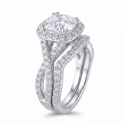 Platinum Plated Silver Moissanite Bridal Set 2 Piece  2.8ct Total
