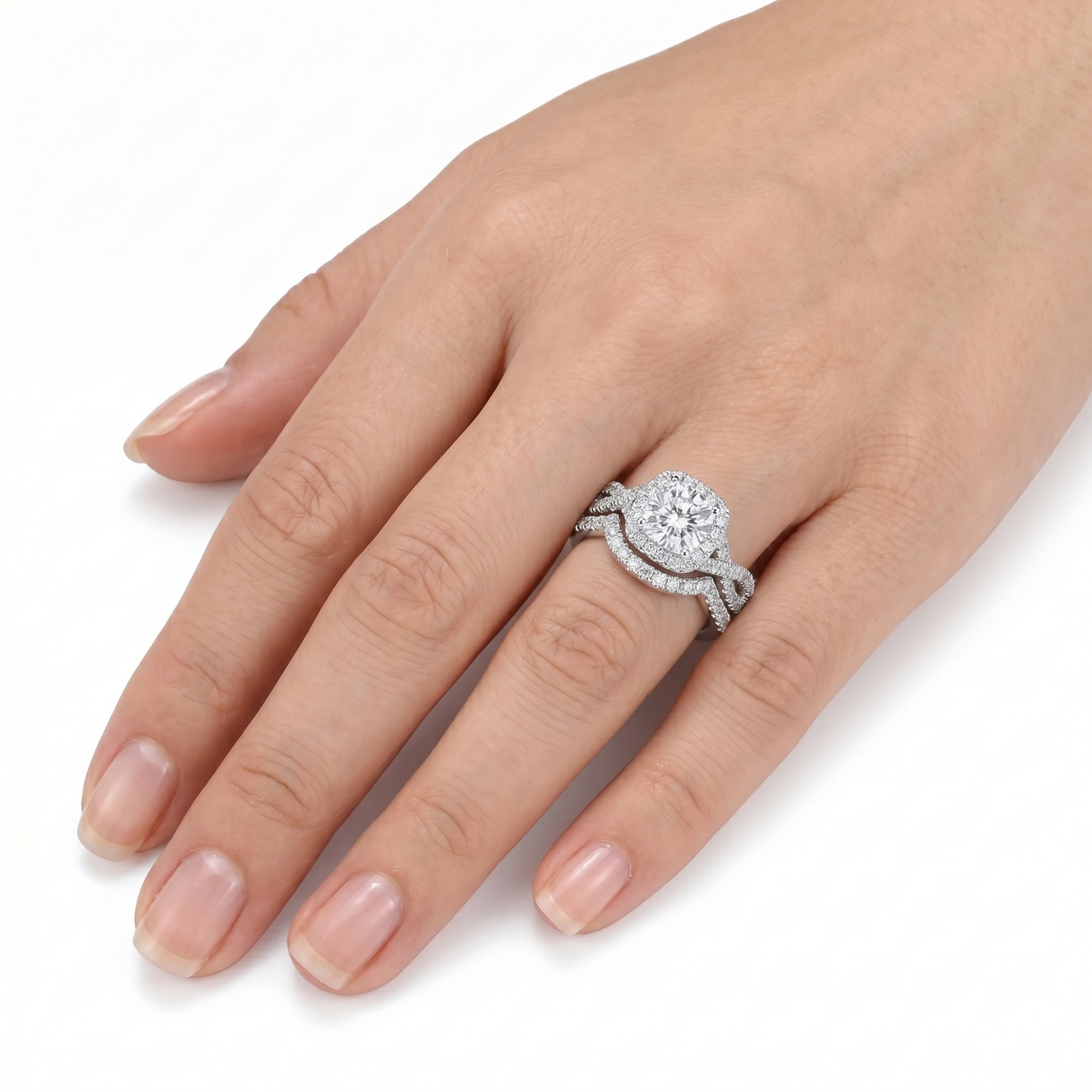 Platinum Plated Silver Moissanite Bridal Set 2 Piece  2.8ct Total