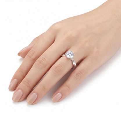 14k White Gold Twisted Band Moissanite Ring 2ct