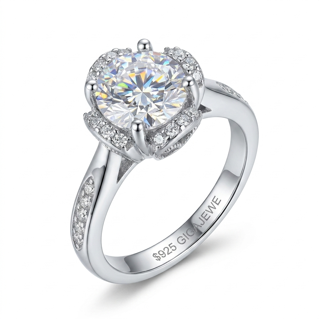 Platinum Plated Silver Moissanite Ring Band 1ct Center Stone