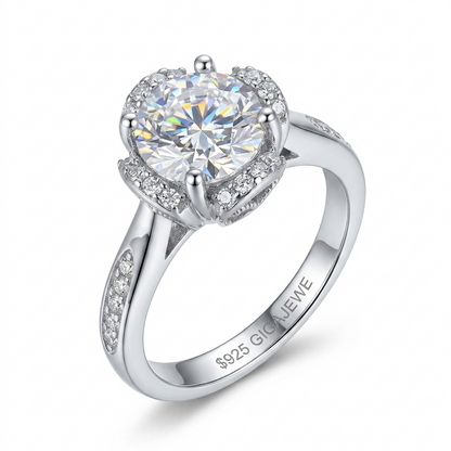 Platinum Plated Silver Moissanite Ring Band 1ct Center Stone