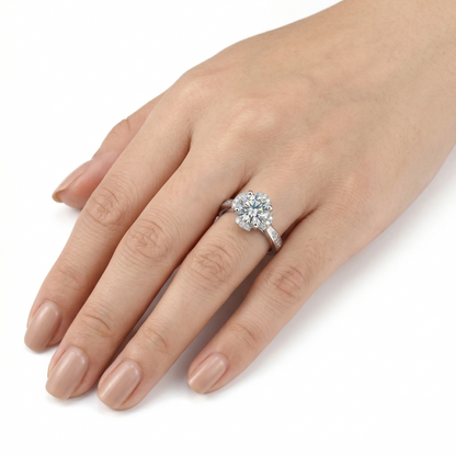 Platinum Plated Silver Moissanite Ring Band 1ct Center Stone