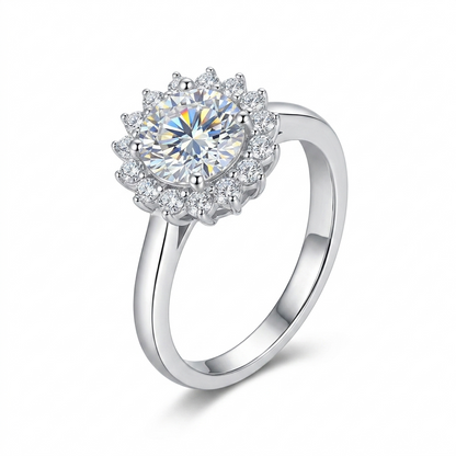 Platinum Plated Silver Halo Moissanite Ring 1ct