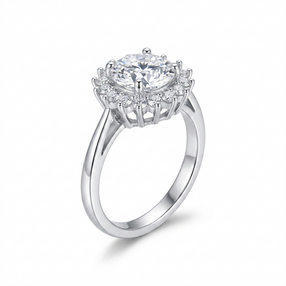 Platinum Plated Silver Moissanite Ring Halo 1ct - 3ct Options