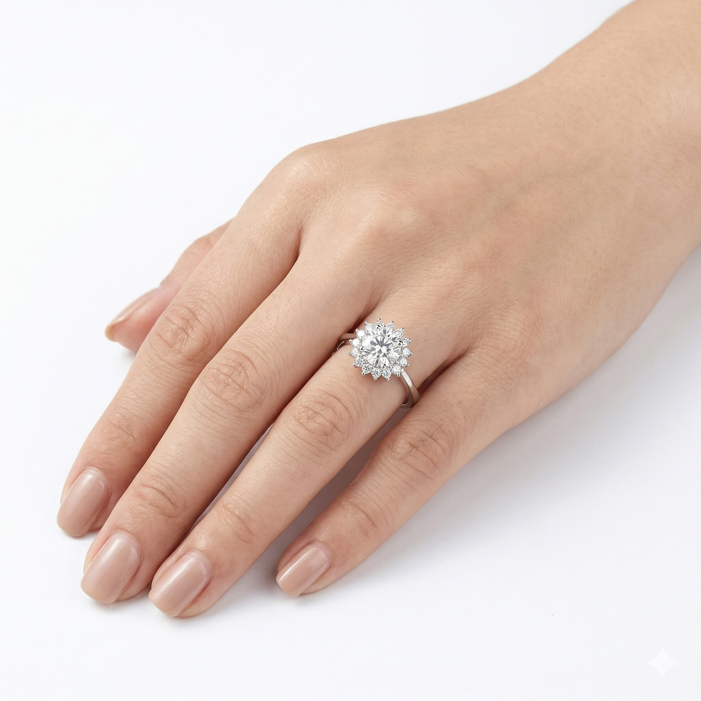 Platinum Plated Silver Moissanite Ring Halo 1ct - 3ct Options