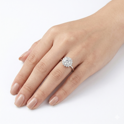 Platinum Plated Silver Moissanite Ring Halo 1ct - 3ct Options