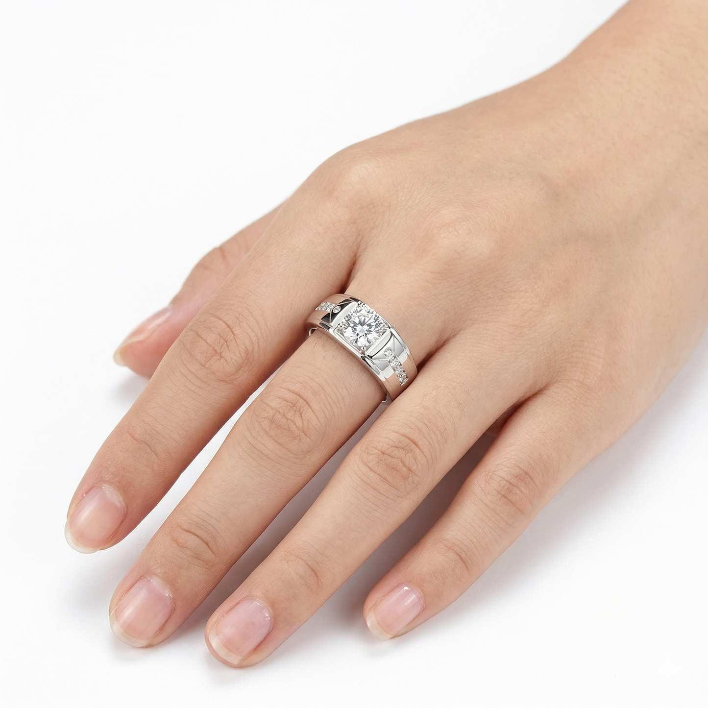 White Gold Moissanite Ring 1ct Center Stone