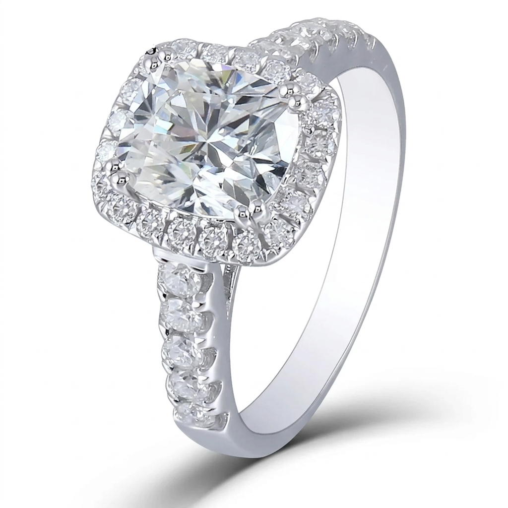 White Gold Halo 10k Engagement Ring With Moissanite 2.55ct Total