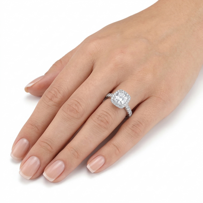 White Gold Halo 10k Engagement Ring With Moissanite 2.55ct Total