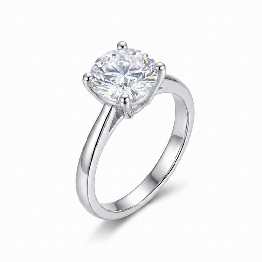 Beautiful Platinum Plated Silver Solitaire 2 Carat Moissanite Ring