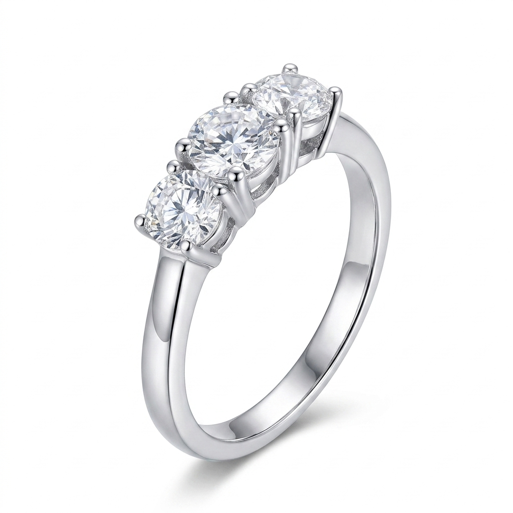 Platinum Plated Silver 3 Stone Moissanite Ring 0.5ct Total