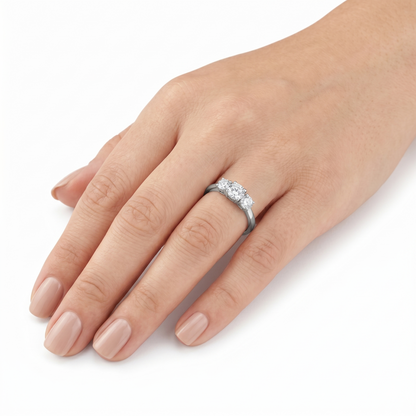 Platinum Plated Silver 3 Stone Moissanite Ring 0.5ct Total