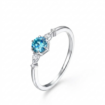 Silver or Gold 0.5ct Blue Ocean Moissanite Ring with Side Accent Stones