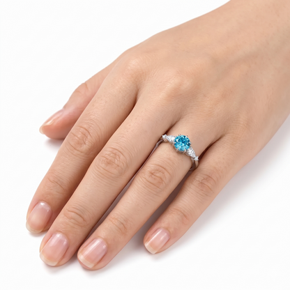 Silver or Gold 0.5ct Blue Ocean Moissanite Ring with Side Accent Stones