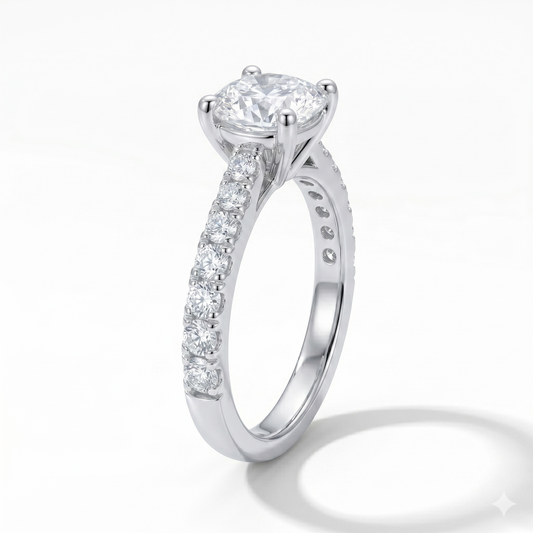 14k White Gold Moissanite Ring 0.6ct Center Stone