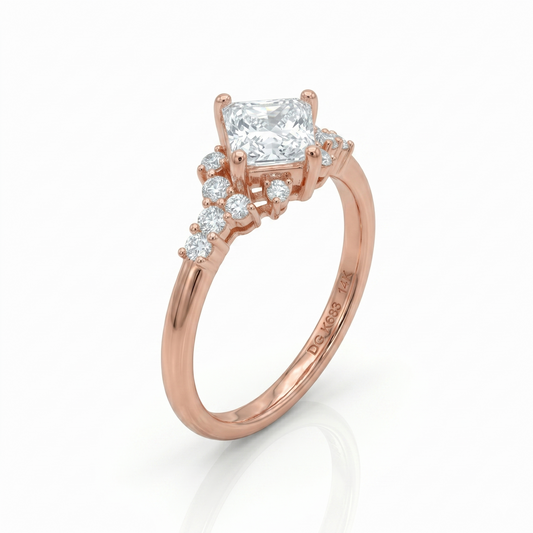 14k Rose Gold Princess Cut Moissanite Engagement Ring Gold Rose 0.4ct Center Stone