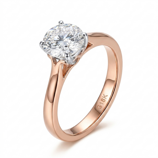 14k Rose & White Gold Moissanite Solitaire Engagement Ring and Wedding Ring 1ct