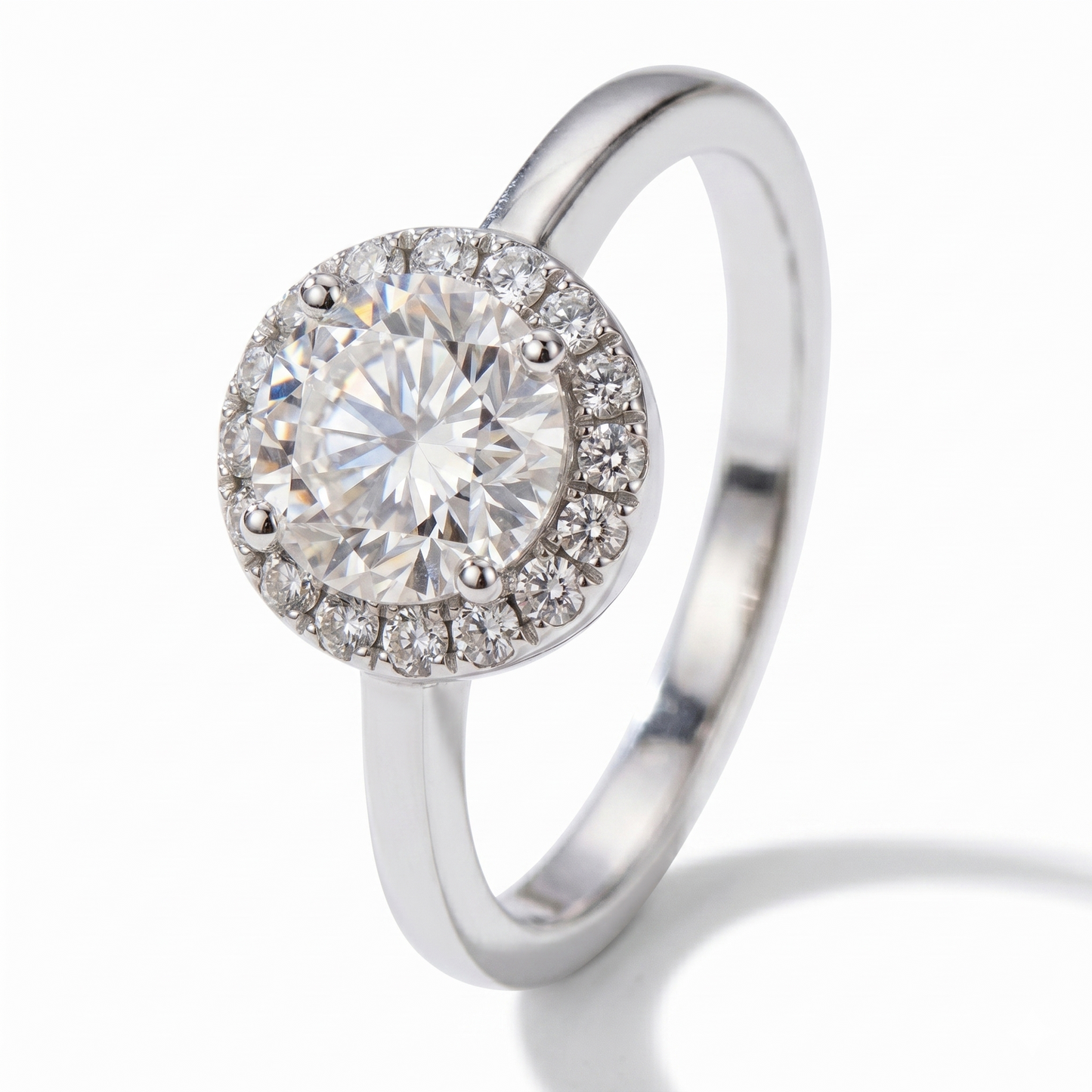 14k White Gold Halo Moissanite Promise Rings for Females 1.5ct Center Stone