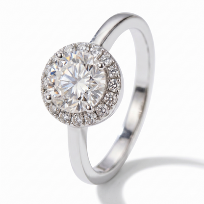 14k White Gold Halo Moissanite Promise Rings for Females 1.5ct Center Stone