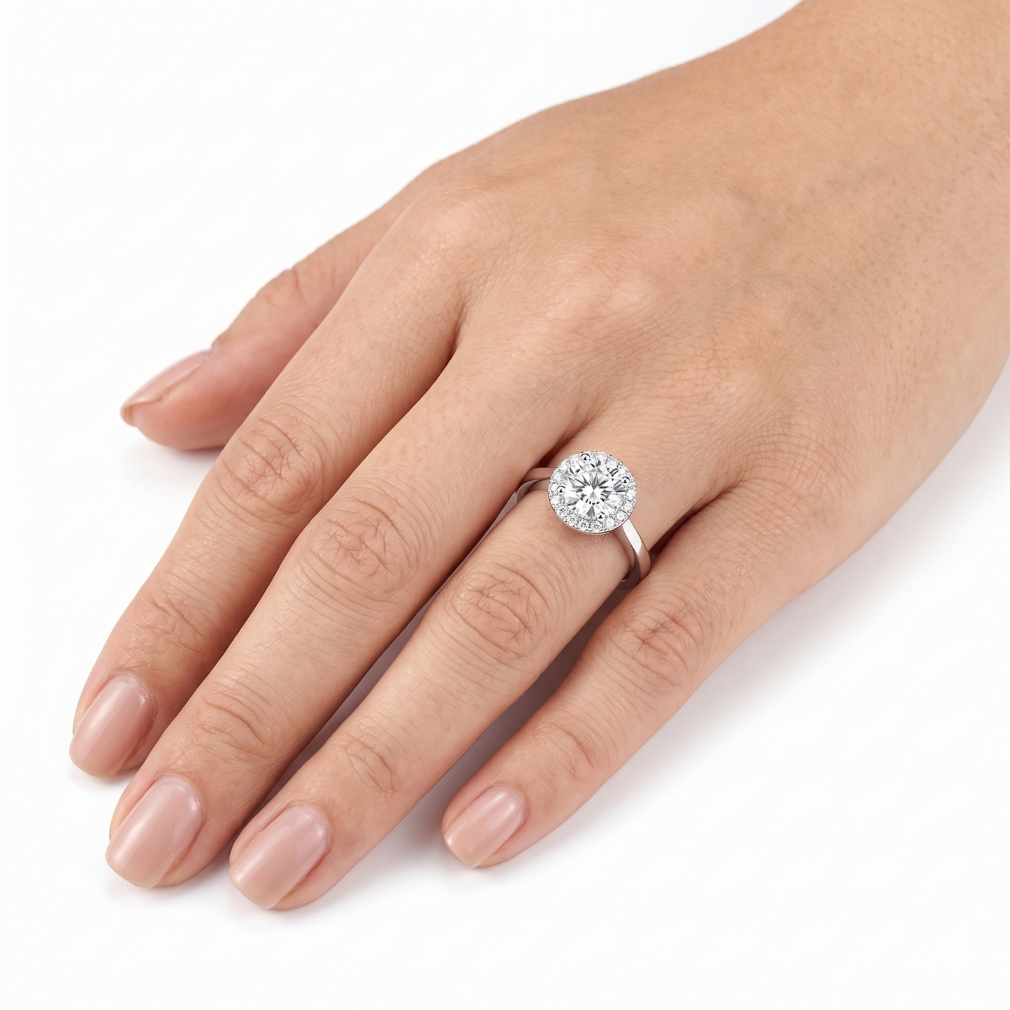 14k White Gold Halo Moissanite Promise Rings for Females 1.5ct Center Stone