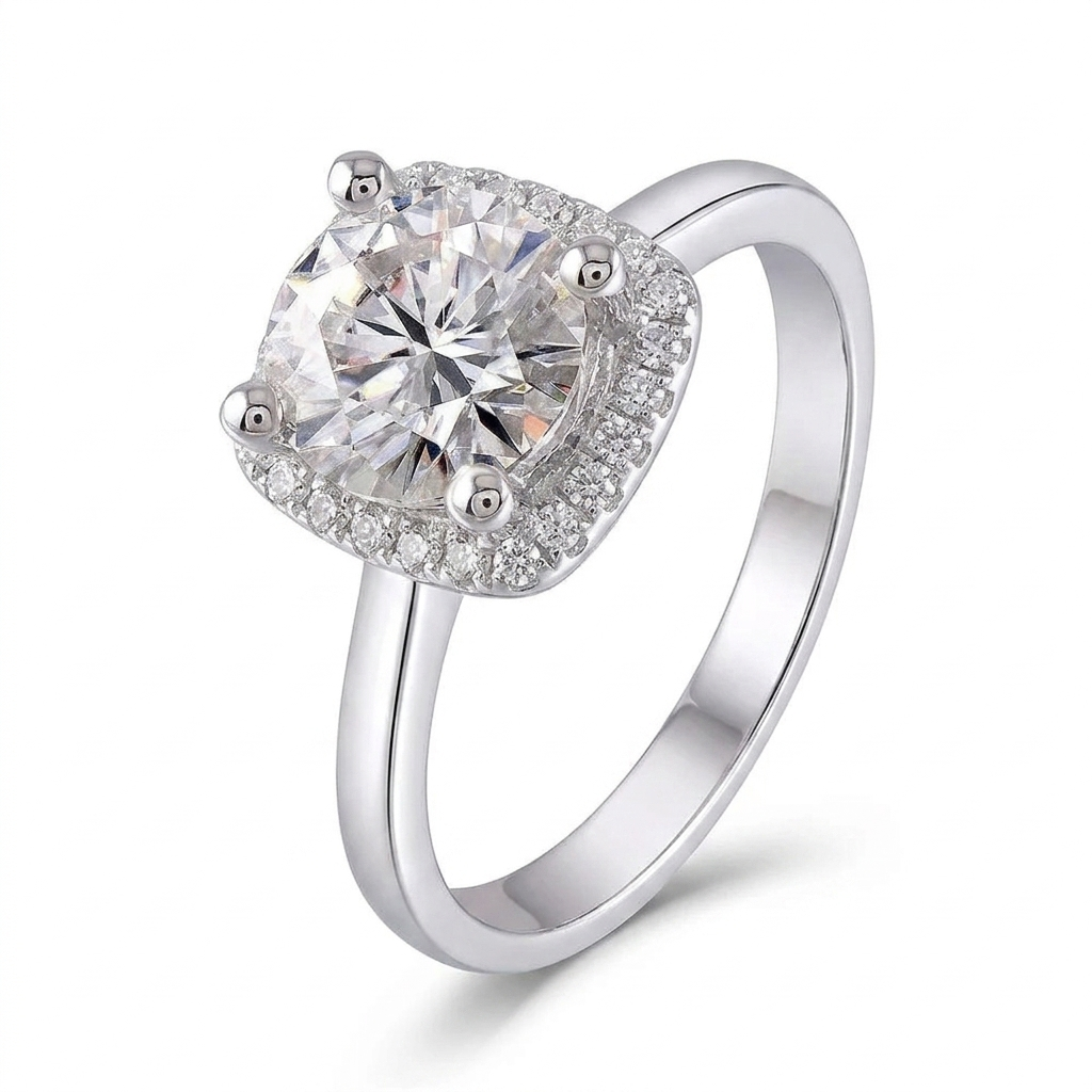 14k White Gold Halo Moissanite Biggest Engagement Ring 1ct Center Stone