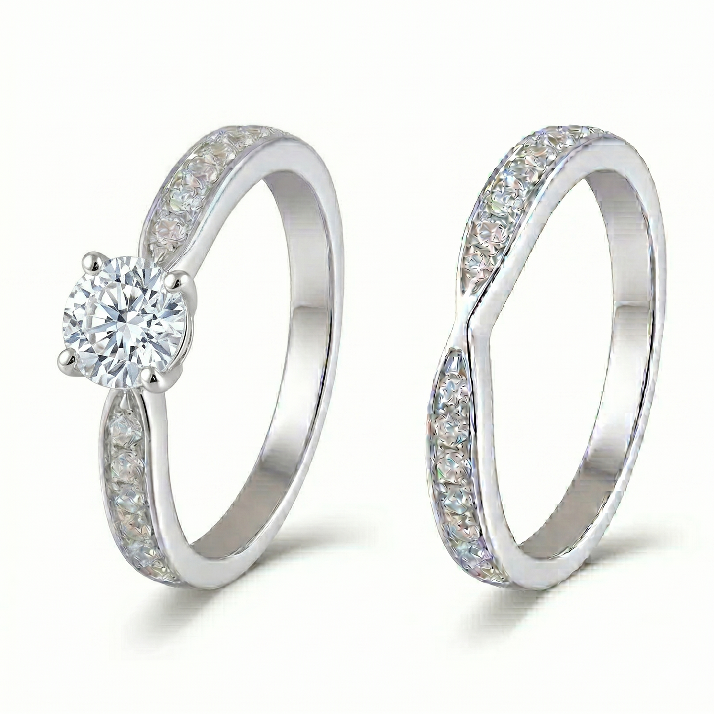 14k White Gold Moissanite Wedding Set 1ct Main Stone / Affordable Engagement Rings