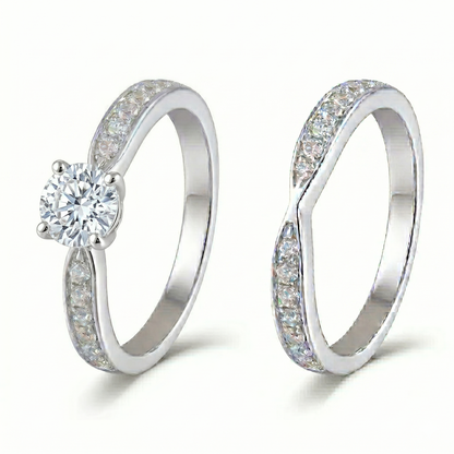 14k White Gold Moissanite Wedding Set 1ct Main Stone / Affordable Engagement Rings